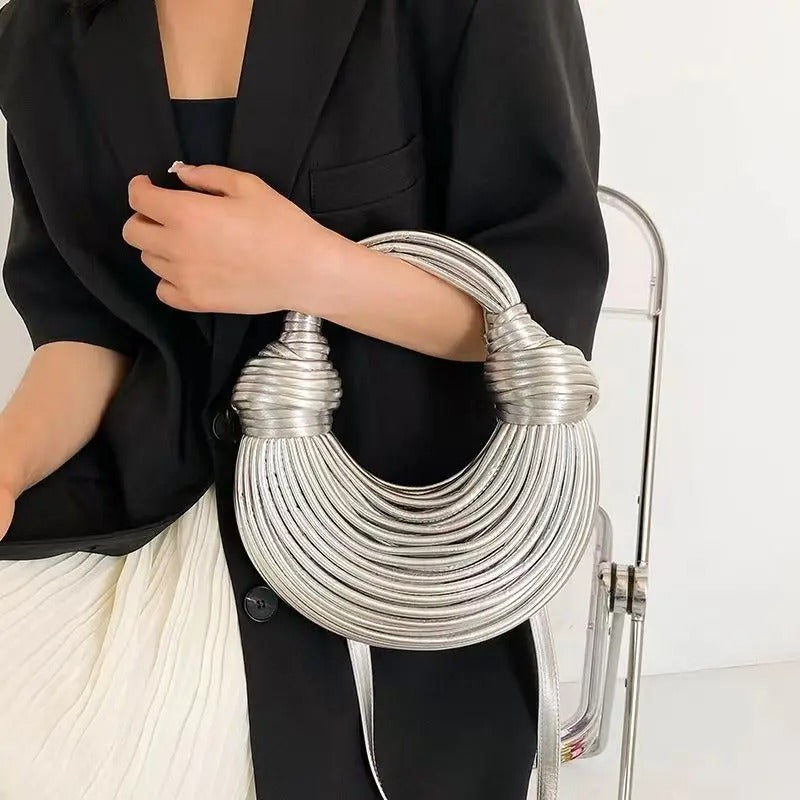 NOÉLIA – Luxus-Handgewebte Clutch in Gold & Silber