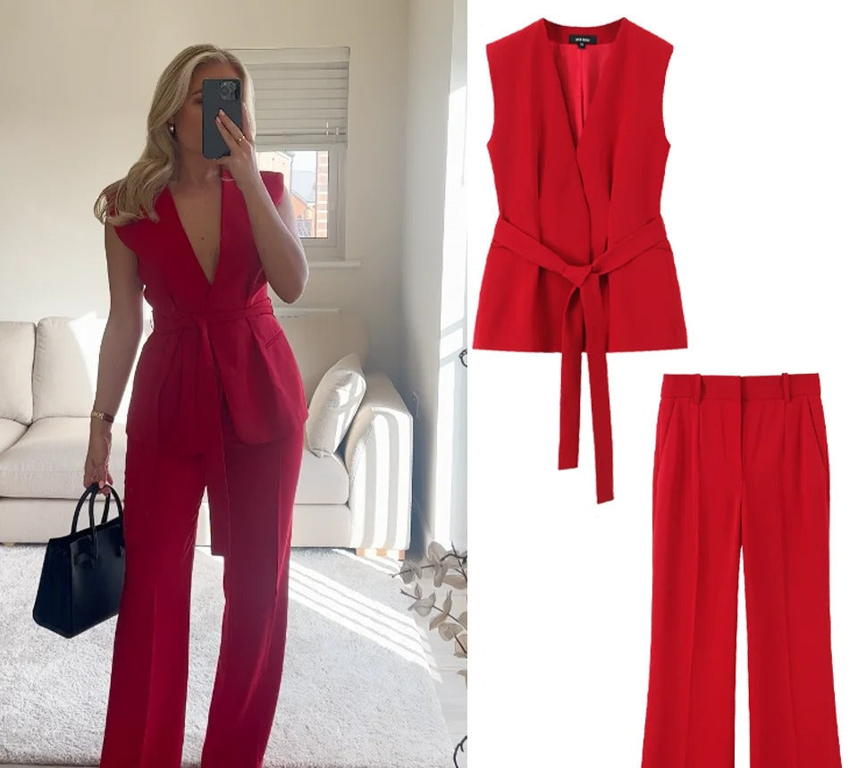 ARIEL Rouge – Romantisches Damen-Set mit Weste & Flare-Hose
