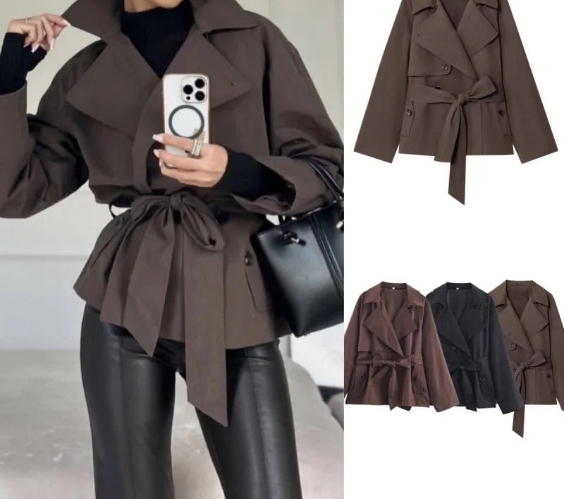 ZOYA Damen Trenchcoat – Zweireihiger Mantel im britischen Stil mit Gürtel