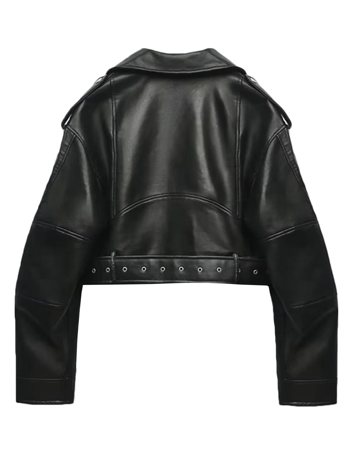 Oversize Bikerjacke aus Faux Leder mit Gürtel