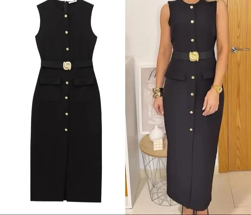 ZOYA Dress - Ärmelloses Midikleid mit Gürtel