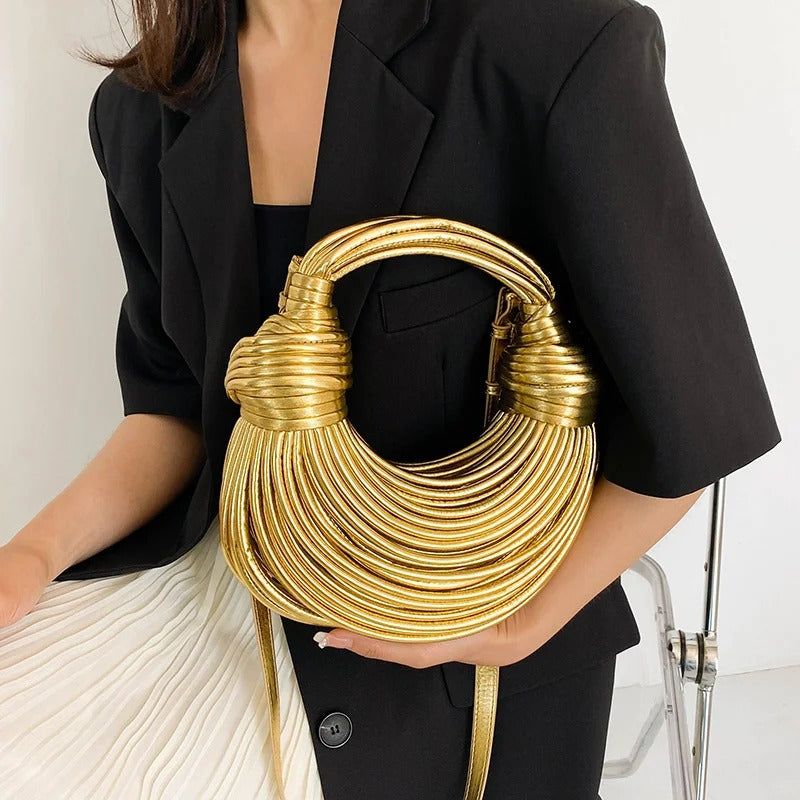 NOÉLIA – Luxus-Handgewebte Clutch in Gold & Silber