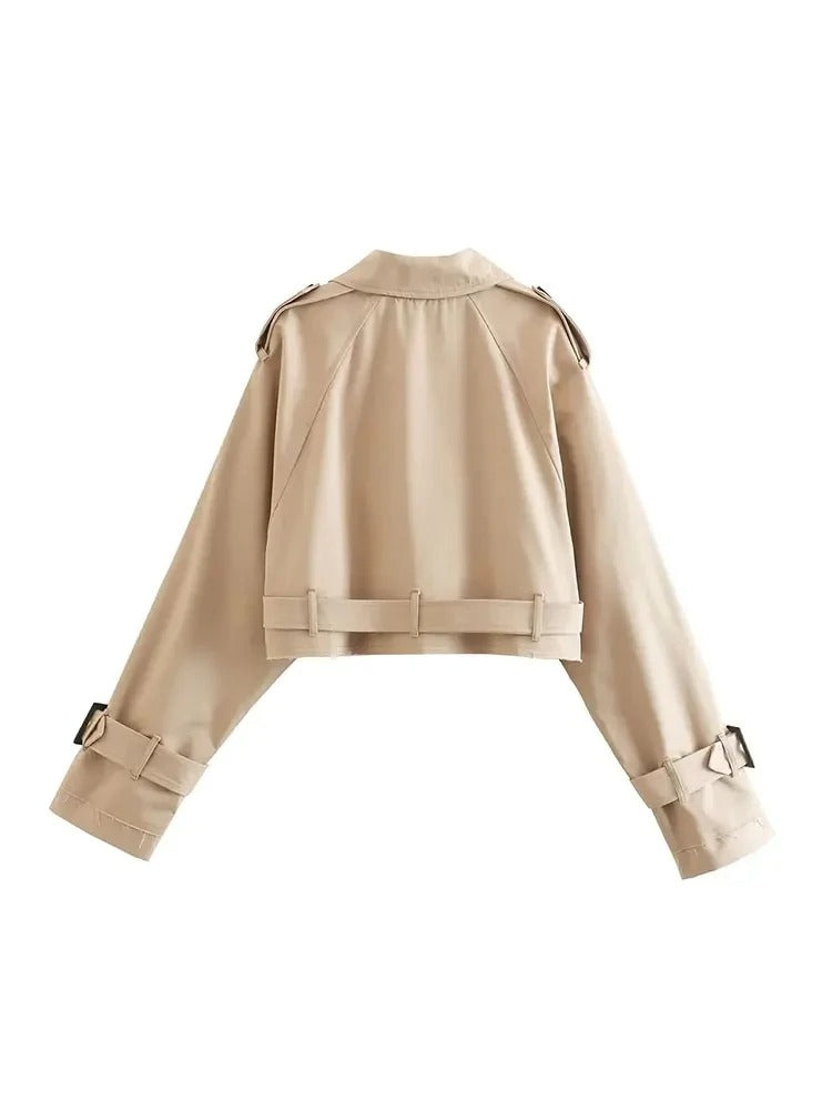 Vintage Kurzmantel Damen – Gürtel Zweireiher Jacke Cropped