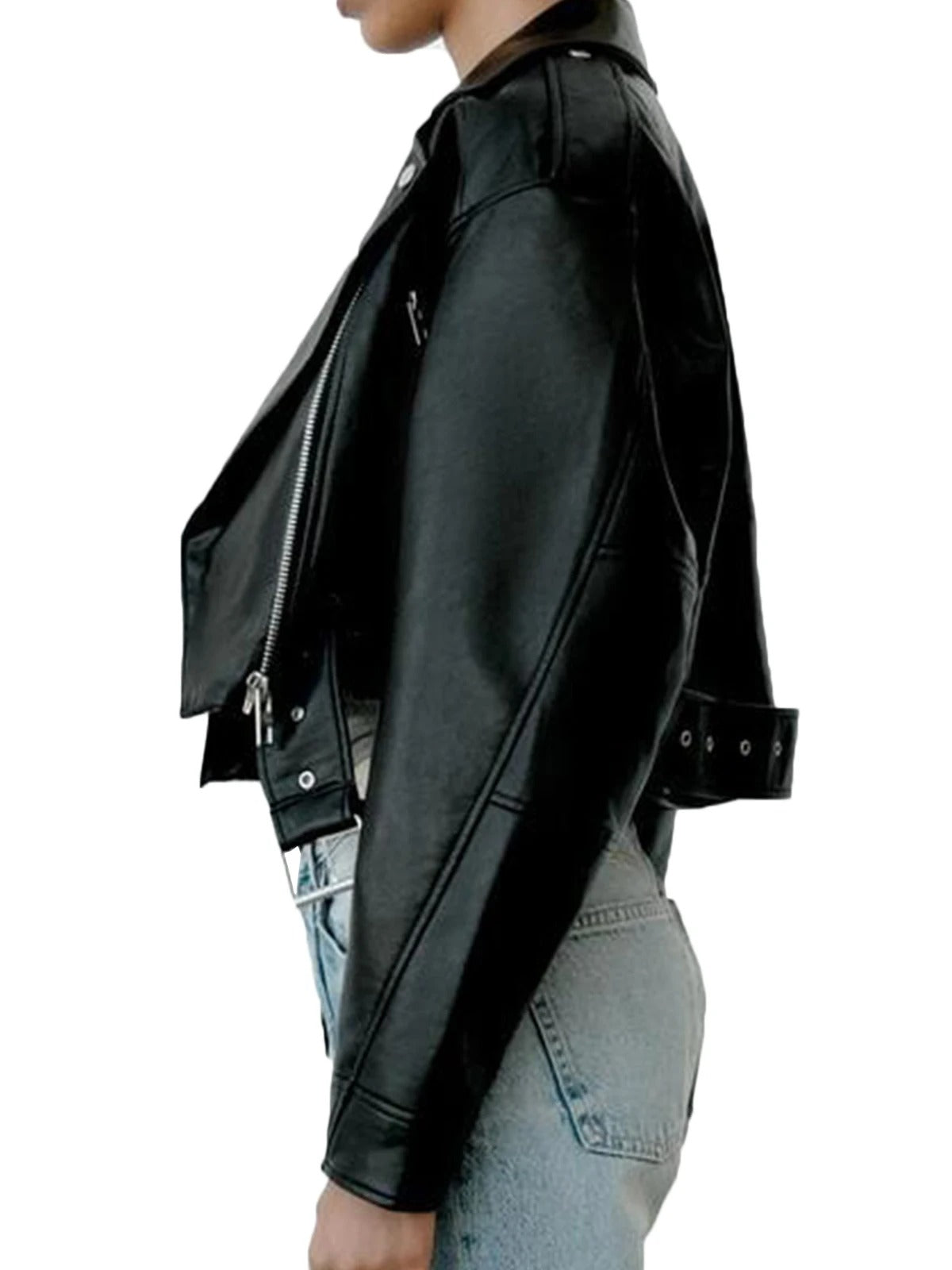 Oversize Bikerjacke aus Faux Leder mit Gürtel