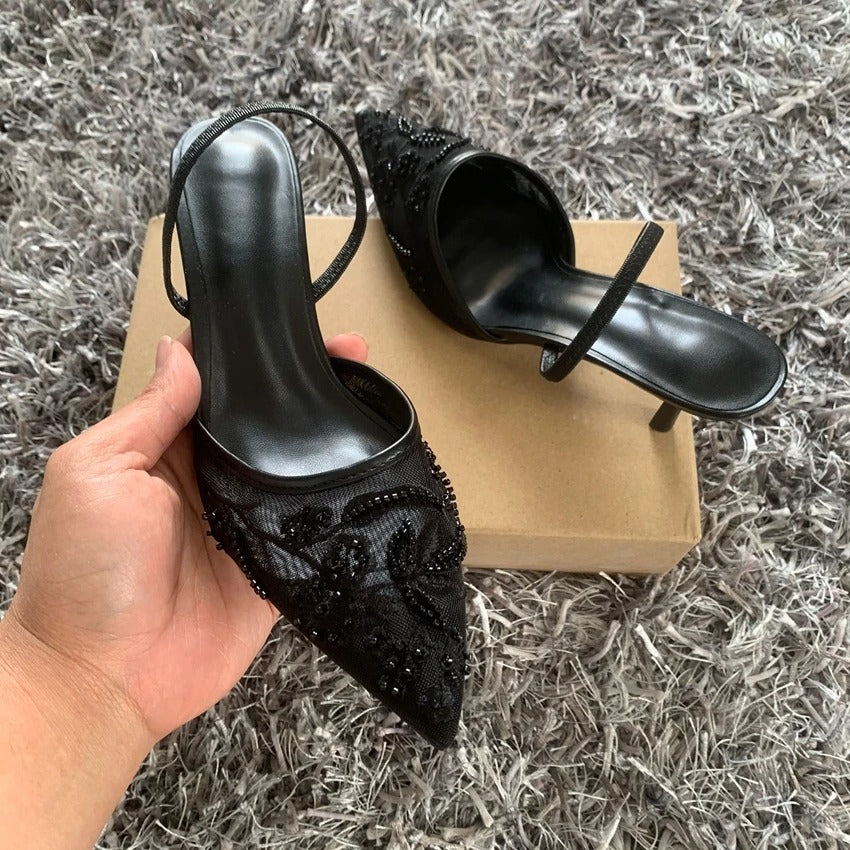 ÉLÉNA Heels – Elegante Spitzen-Slingbacks mit Stickerei