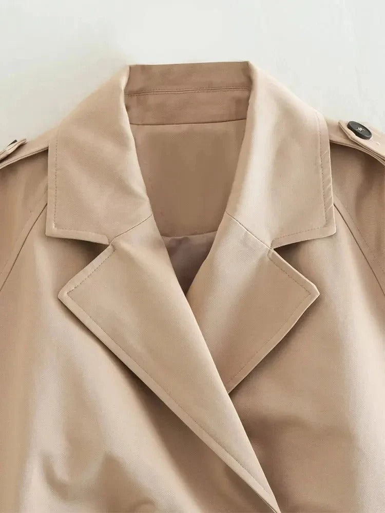 Vintage Kurzmantel Damen – Gürtel Zweireiher Jacke Cropped