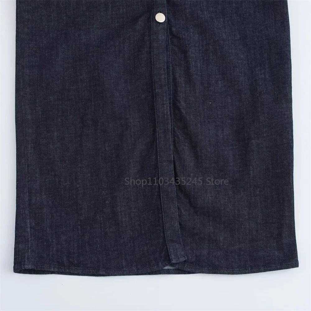 DENIA – Slim Fit Denim Kleid mit Plissee & Revers