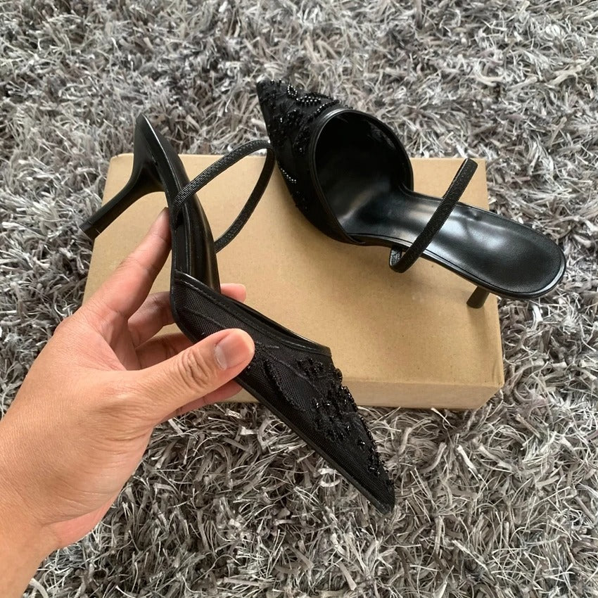 ÉLÉNA Heels – Elegante Spitzen-Slingbacks mit Stickerei