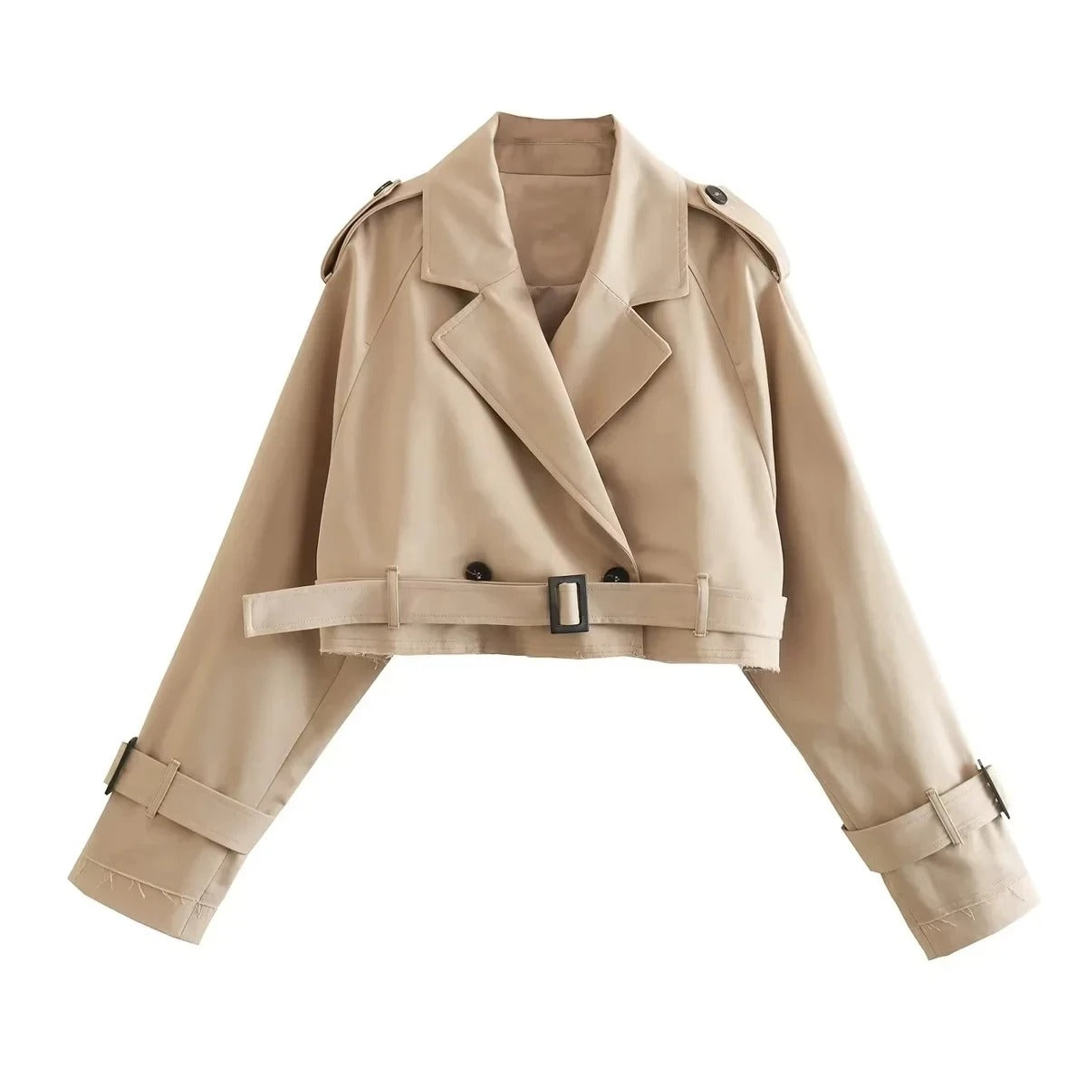 Vintage Kurzmantel Damen – Gürtel Zweireiher Jacke Cropped
