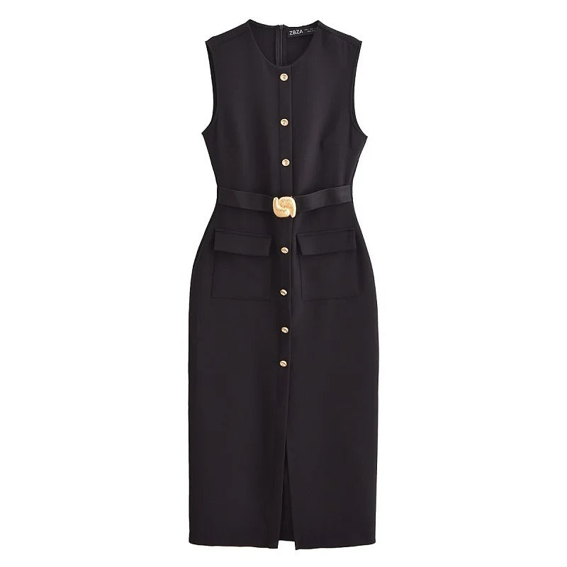 ZOYA Dress - Ärmelloses Midikleid mit Gürtel