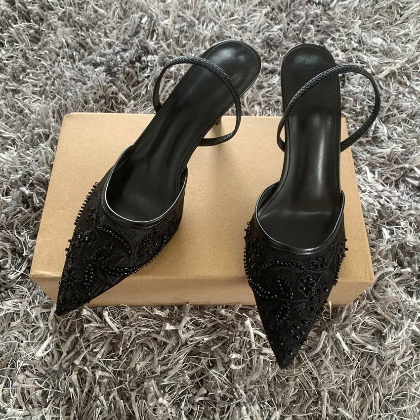 ÉLÉNA Heels – Elegante Spitzen-Slingbacks mit Stickerei