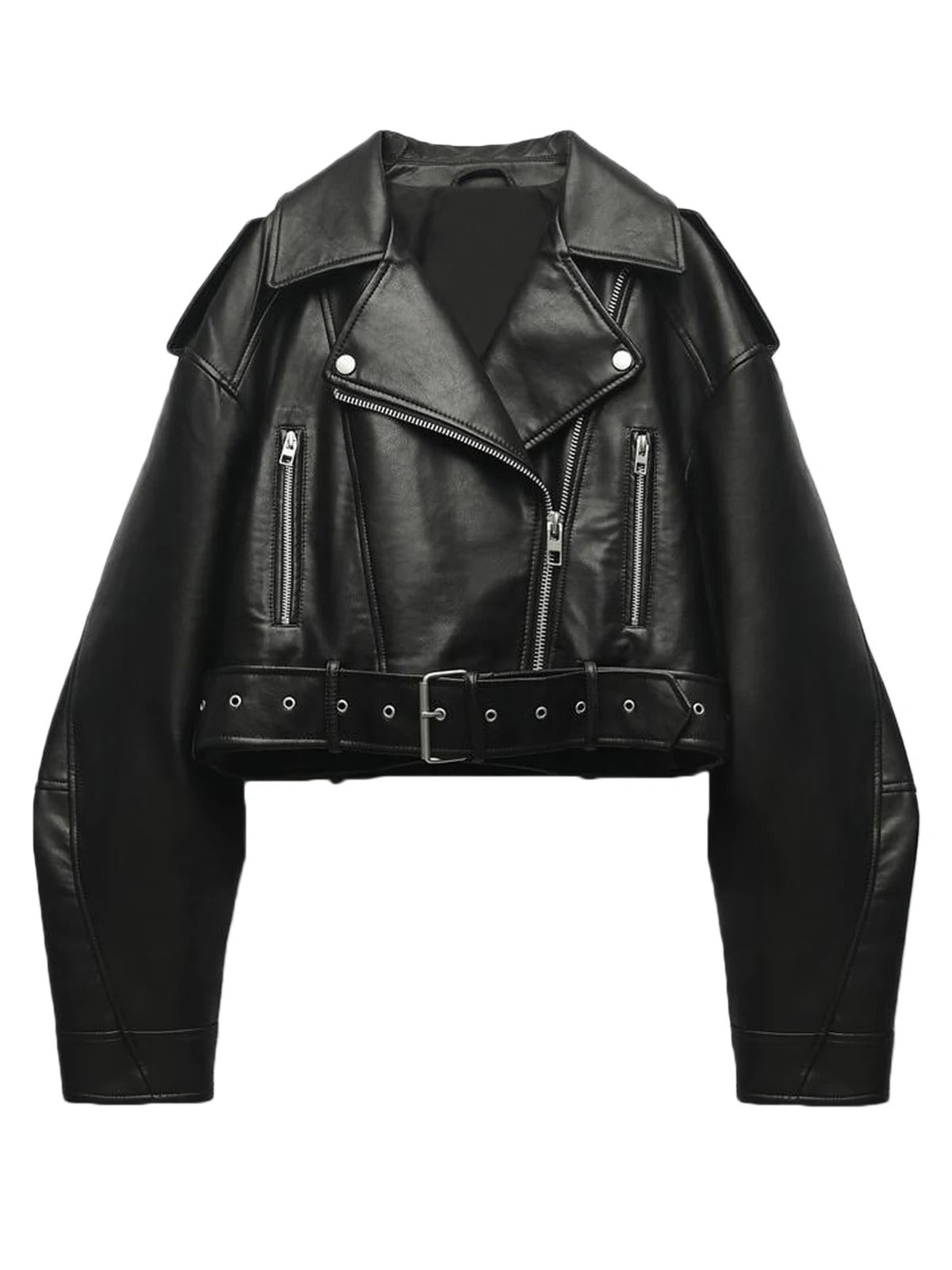 Oversize Bikerjacke aus Faux Leder mit Gürtel