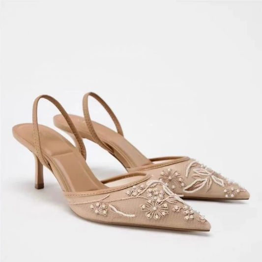 ÉLÉNA Heels – Elegante Spitzen-Slingbacks mit Stickerei