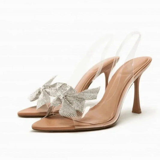 AMORA Heels – Strass-Sandalen mit Schmetterlingsknoten