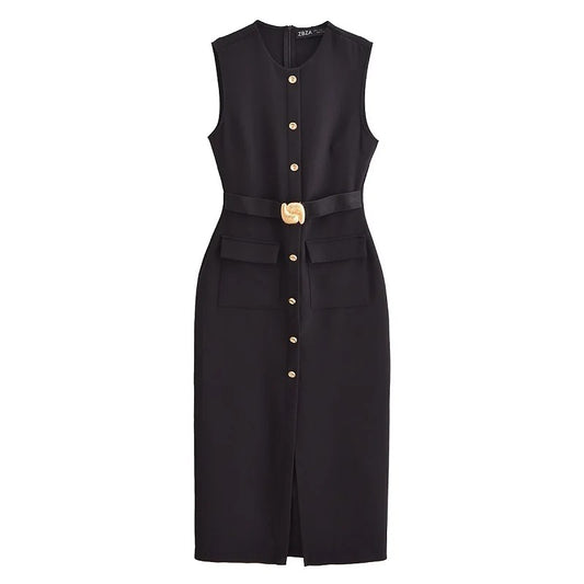 ZOYA Dress - Ärmelloses Midikleid mit Gürtel