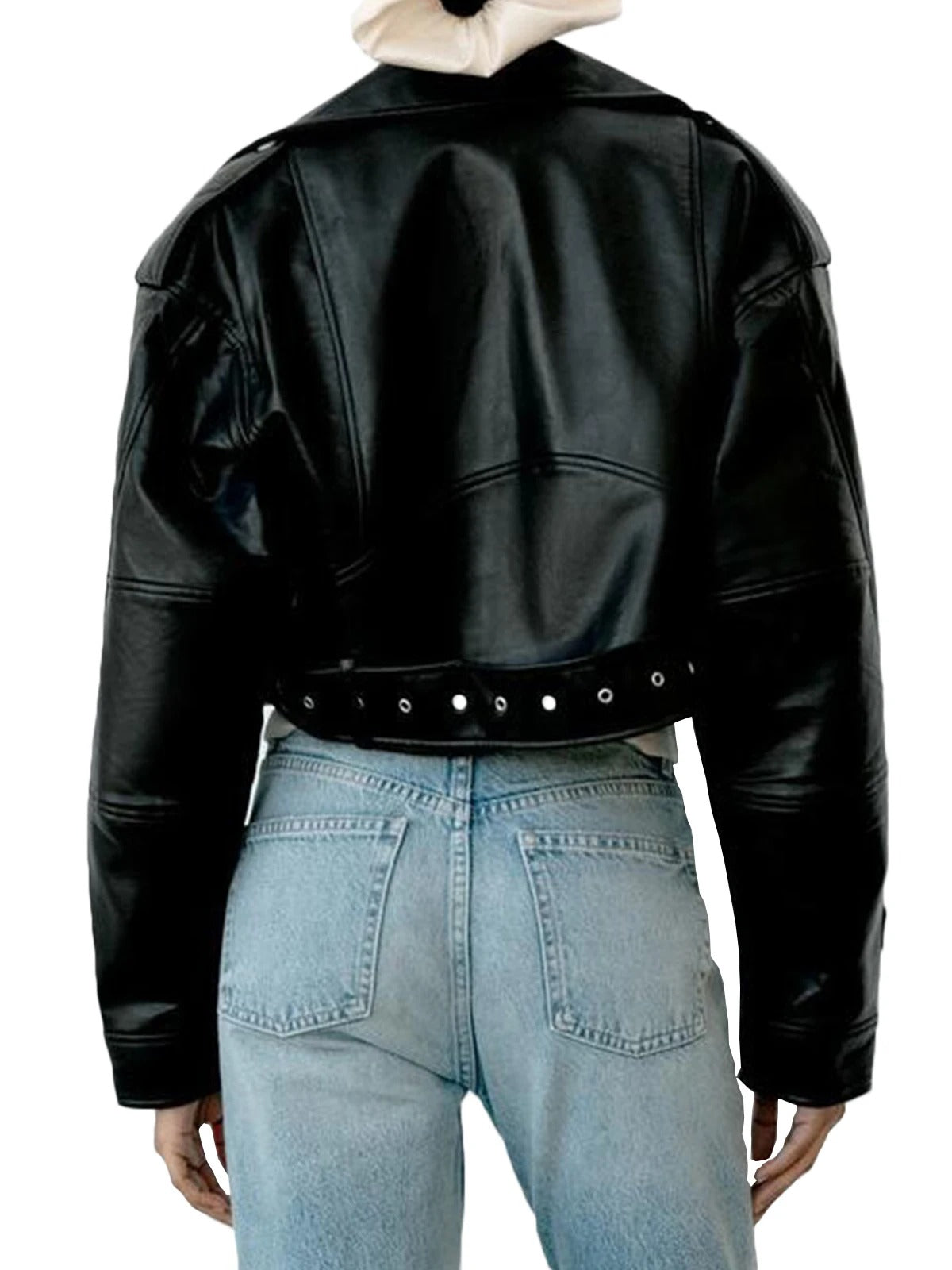 Oversize Bikerjacke aus Faux Leder mit Gürtel