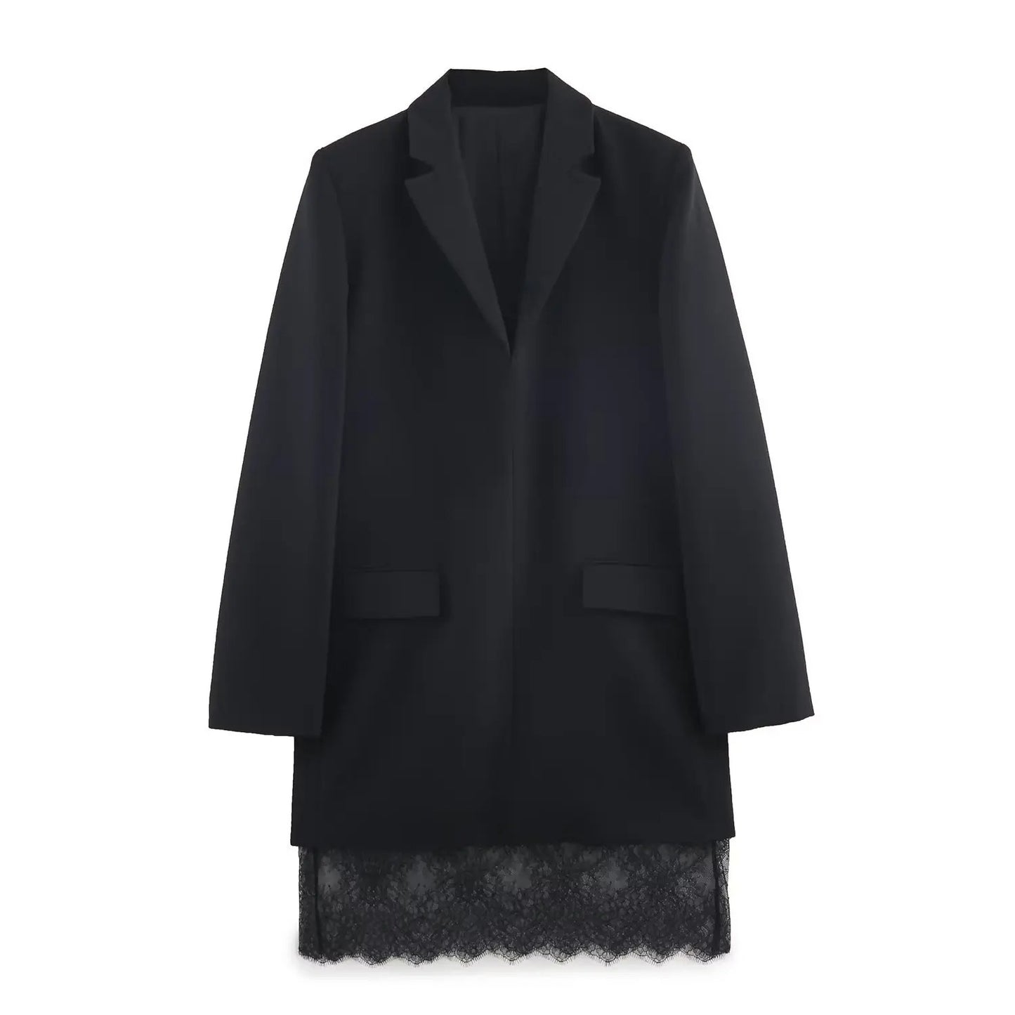 Blazer Kleid Schwarz mit Spitzenbesatz