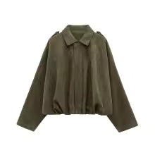 Damen Bomberjacke aus Wildleder – Vintage Motorrad Style, Loose Fit