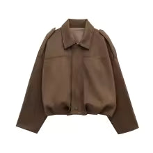 Damen Bomberjacke aus Wildleder – Vintage Motorrad Style, Loose Fit